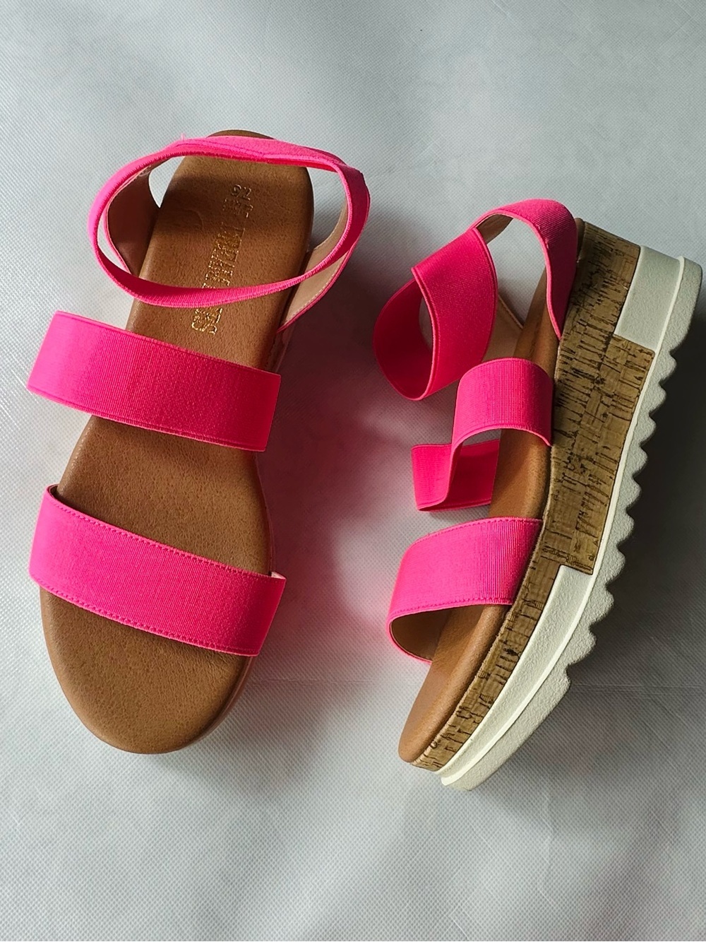 Dream Pairs Bright Pink Cork Platform Wedge Sandals